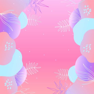 Renkli moda soyut organik çiçekli minimalist sanat tasarımı arkaplanı gradyan canlı renkli. Pembe, pastel renk, mavi, yumuşak renk çiçekli arka plan. Güzellik moda afişleri tasarımı.