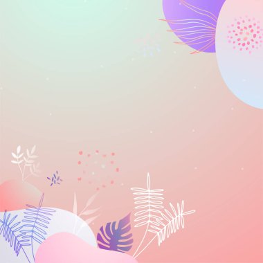Renkli moda soyut organik çiçekli minimalist sanat tasarımı arkaplanı gradyan canlı renkli. Pembe, pastel renk, mavi, yumuşak renk çiçekli arka plan. Güzellik moda afişleri tasarımı.