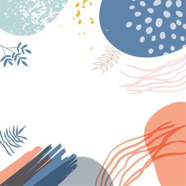 Akan sıvı şekilleri, çiçekleri, fırçaları, yaprakları, el yapımı dokuları ve kabarcıkları olan son moda minimalist organik arka plan. Bronz, çıplak, şampanya, bej, pastel, pembe, kahverengi, toprak rengi.