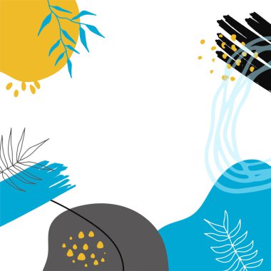 Akan sıvı şekilleri, çiçekleri, fırçaları, yaprakları, el yapımı dokuları ve kabarcıkları olan son moda minimalist organik arka plan. Bronz, çıplak, şampanya, bej, pastel, pembe, kahverengi, toprak rengi.