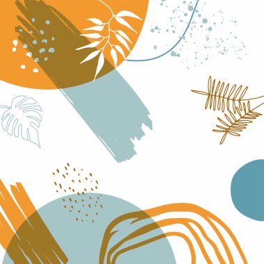 Akan sıvı şekilleri, çiçekleri, fırçaları, yaprakları, el yapımı dokuları ve kabarcıkları olan son moda minimalist organik arka plan. Bronz, çıplak, şampanya, bej, pastel, pembe, kahverengi, toprak rengi.