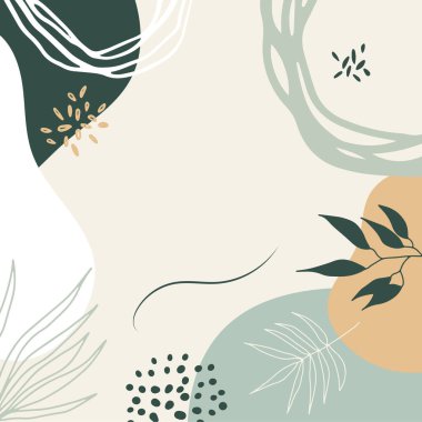 Akan sıvı şekilleri, çiçekleri, fırçaları, yaprakları, el yapımı dokuları ve kabarcıkları olan son moda minimalist organik arka plan. Bronz, çıplak, şampanya, bej, pastel, pembe, kahverengi, toprak rengi.