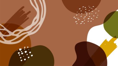 Akan sıvı şekilleri, çiçekleri, fırçaları, yaprakları, el yapımı dokuları ve kabarcıkları olan son moda minimalist organik arka plan. Bronz, çıplak, şampanya, bej, pastel, pembe, kahverengi, toprak rengi.