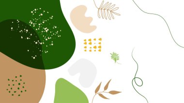Akan sıvı şekilleri, çiçekleri, fırçaları, yaprakları, el yapımı dokuları ve kabarcıkları olan son moda minimalist organik arka plan. Bronz, çıplak, şampanya, bej, pastel, pembe, kahverengi, toprak rengi.