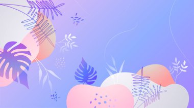 Renkli moda soyut organik çiçekli minimalist sanat tasarımı arkaplanı gradyan canlı renkli. Pembe, pastel renk, mavi, yumuşak renk çiçekli arka plan. Güzellik moda afişleri tasarımı.