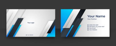 Modern mavi kart tasarım şablonu. Yaratıcı ve temiz minimalist stil. Lüks kartvizit tasarım şablonu. Soyut dalgalı çizgileri parlak, koyu renkli arka plan. Vektör illüstrasyonu