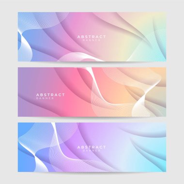 Soyut pembe renkli pankart seti 3D örtüşen katman ve dalga şekilleriyle arka plan. Geometrik, çokgen soyut arka plan, doku, reklam düzeni. Web sayfası. Web sitesi için başlık.