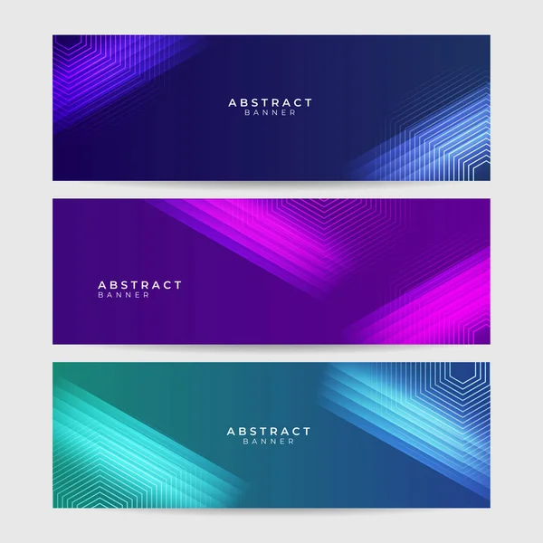 Set Abstract Blue Purple Green Technology Banner Design Background Geometric — Stock Vector