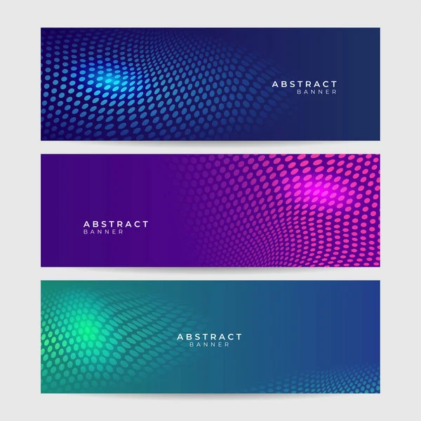 Set Von Abstrakten Blau Lila Grünen Technologie Banner Design Hintergrund — Stockvektor