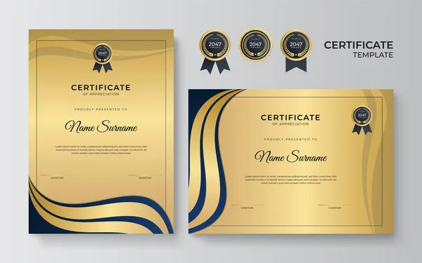 Современный Синий Золотой Шаблон Сертификата Граничный Шаблон Диплома Указанием Знаков — стоковый вектор