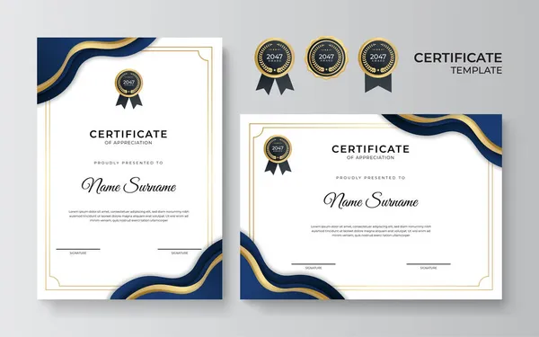 Modern Blue Gold Certificate Template Diploma Certificate Border Template Set — Stock Vector