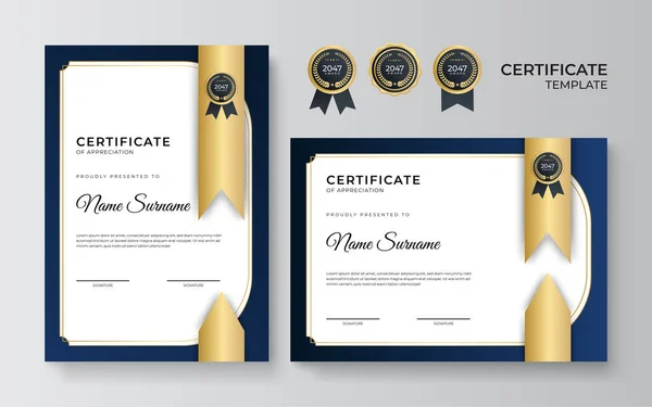 Modern Blauw Goud Certificaat Sjabloon Model Voor Grensovergang Van Diploma — Stockvector