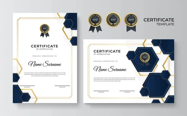Modern Blue Gold Certificate Template Diploma Certificate Border Template Set — Stock Vector