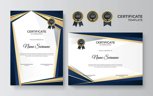 Modern Blue Gold Certificate Template Diploma Certificate Border Template Set — Stock Vector