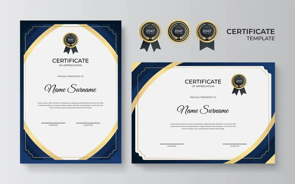 Modern Blue Gold Certificate Template Diploma Certificate Border Template Set — Stock Vector