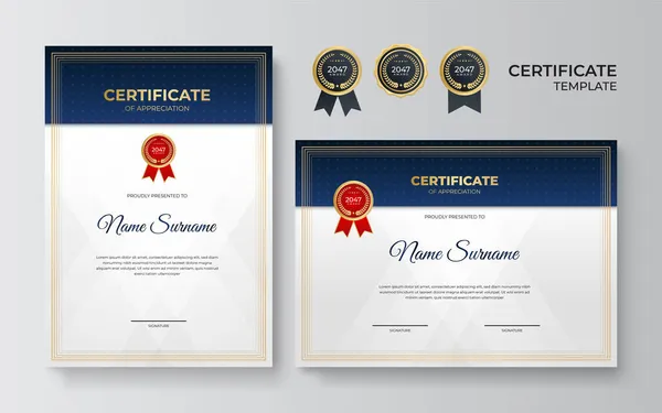 Moderno Semplice Lusso Elegante Modello Certificato Blu Con Elementi Dorati — Vettoriale Stock