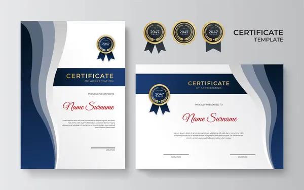 Moderne Einfache Luxuriöse Elegante Blaue Zertifikatsvorlage Mit Goldenen Elementen Diplom — Stockvektor