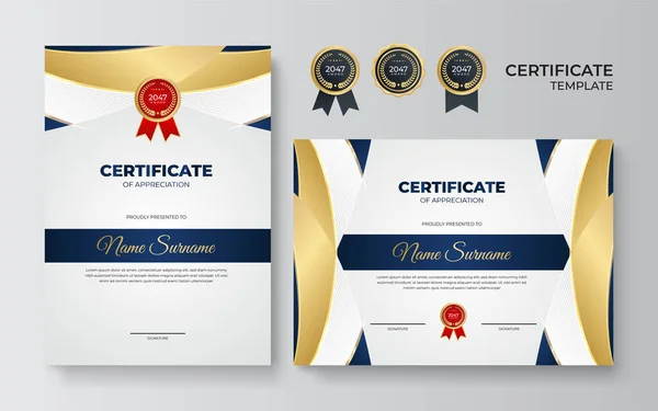 Moderno Modello Certificato Blu Oro Modello Confine Del Certificato Diploma — Vettoriale Stock