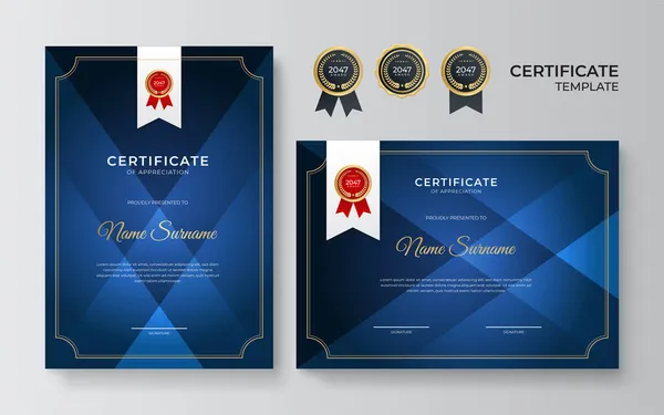 Modern Egyszerű Luxus Elegáns Kék Tanúsítvány Sablon Arany Elemekkel Diploma — Stock Vector