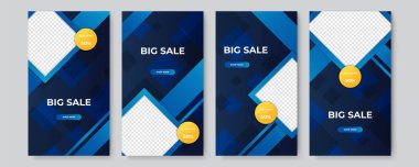 Sancak satışı, sunum, ilan, poster, davetiye için hikaye şablonu ayarlandı. Sosyal medya hikaye şablonu. Sosyal ağlar ve vektör illüstrasyonları için modaya uygun şablon.