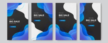 Sancak satışı, sunum, ilan, poster, davetiye için hikaye şablonu ayarlandı. Sosyal medya hikaye şablonu. Sosyal ağlar ve vektör illüstrasyonları için modaya uygun şablon.