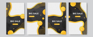 Sancak satışı, sunum, ilan, poster, davetiye için hikaye şablonu ayarlandı. Sosyal medya hikaye şablonu. Sosyal ağlar ve vektör illüstrasyonları için modaya uygun şablon.