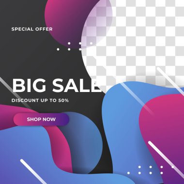 Sosyal medya paylaşım şablonu indirimi. Dinamik modern sıvı indirimli indirimli pankartlar. Kara Cuma, flaş satış, son yıl satışı, yaz satışı, kış satışı, yeni yıl satışı, sevgililer günü satışı.