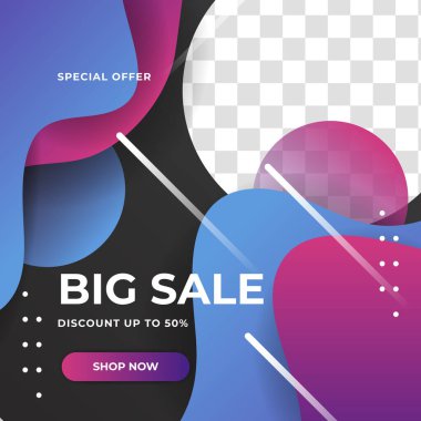 Sosyal medya paylaşım şablonu indirimi. Dinamik modern sıvı indirimli indirimli pankartlar. Kara Cuma, flaş satış, son yıl satışı, yaz satışı, kış satışı, yeni yıl satışı, sevgililer günü satışı.