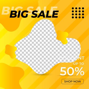 Düzenlenebilir kare pankart şablonu. Soyut şekilli modern dinamik arkaplan rengi. Sosyal medya şablonu, instagram ve internet reklamları için uygun. Fotoğraf okuluyla vektör illüstrasyonu