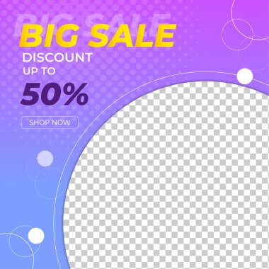 Düzenlenebilir kare pankart şablonu. Soyut şekilli modern dinamik arkaplan rengi. Sosyal medya şablonu, instagram ve internet reklamları için uygun. Fotoğraf okuluyla vektör illüstrasyonu