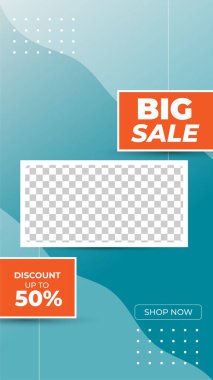 Düzenlenebilir hikaye afiş şablonu. Soyut şekilli modern dinamik arkaplan rengi. Sosyal medya şablonu, instagram ve internet reklamları için uygun. Fotoğraf okuluyla vektör illüstrasyonu