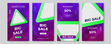 Sosyal ağlar ve vektör illüstrasyonları için modaya uygun bir şablon. Sosyal medya için tasarım geçmişi. Sosyal medya ve haberlerde indirimler ve mega satışlar için vektör bayrağı.