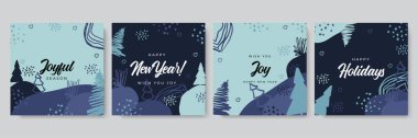 Mutlu Noeller tebrik kartları. Soyut kare Kış Tatili sanat şablonları. Yeni yıl tebrik kartları. Sosyal medya paylaşımı, mobil uygulamalar, pankart tasarımı ve İnternet / İnternet reklamları için elverişli.