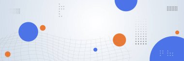 Çember çizgili geometrik şekilli modern gradyan mavi turuncu afiş arkaplanı. Renkli yatay geniş web başlık şablonu. Vektör grafik tasarım pankart şablonu.