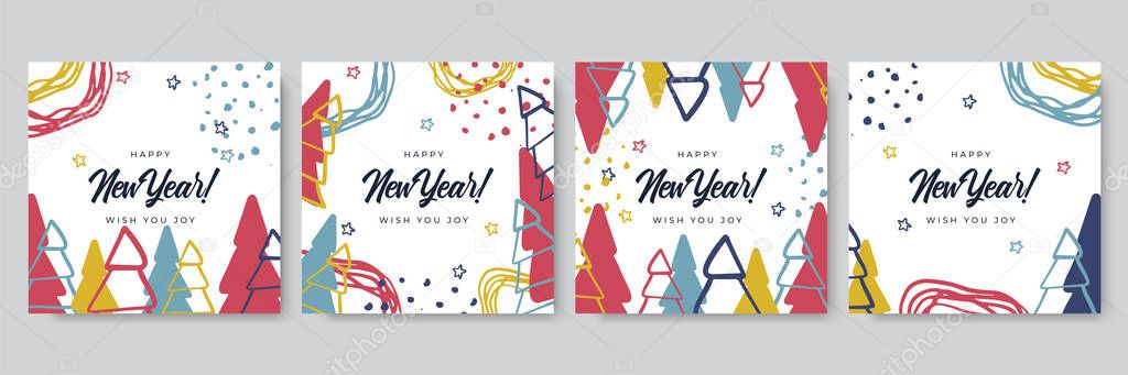 Merry Christmas greeting cards. Trendy abstract square Winter Holidays art templates. New year new season greeting card. Suitable for social media post, mobile apps, banner design and web/internet ads