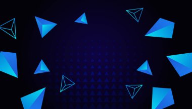Modern 3D mavi soyut üçgen arkaplan. Dinamik ve soyut hipster geometrik arkaplan posteri. Gelecekçi teknoloji ağı Vektör illüstrasyon dokusu tasarımı, poster, afiş.