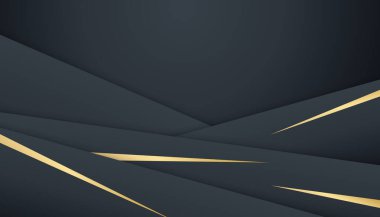 Soyut lüks siyah altın arka plan. Geometrik şekilli modern koyu pankart şablon vektörü. Fütürist dijital grafik tasarımı
