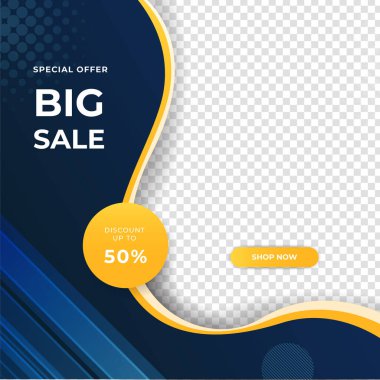 Modern mavi posta şablonu tasarım arka planı. Flaş satış, Noel, Sevgililer Günü, yeni yıl, yaz indirimi. Sosyal medya, sunum, el ilanı, poster, davetiye, internet reklamları için uygun.