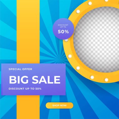 Modern mavi posta şablonu tasarım arka planı. Flaş satış, Noel, Sevgililer Günü, yeni yıl, yaz indirimi. Sosyal medya, sunum, el ilanı, poster, davetiye, internet reklamları için uygun.