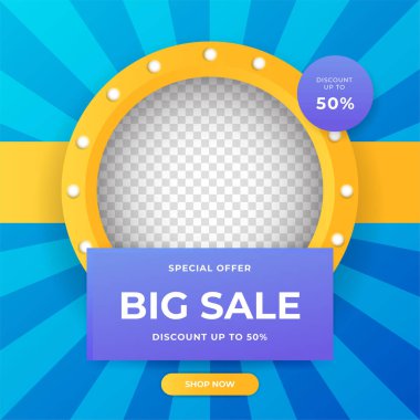 Modern mavi posta şablonu tasarım arka planı. Flaş satış, Noel, Sevgililer Günü, yeni yıl, yaz indirimi. Sosyal medya, sunum, el ilanı, poster, davetiye, internet reklamları için uygun.