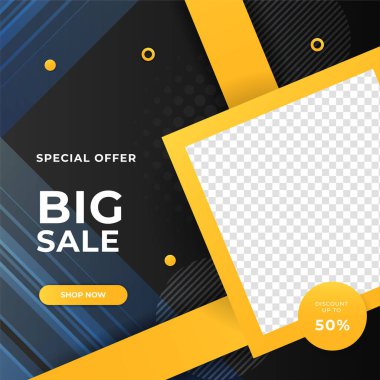 Modern mavi posta şablonu tasarım arka planı. Flaş satış, Noel, Sevgililer Günü, yeni yıl, yaz indirimi. Sosyal medya, sunum, el ilanı, poster, davetiye, internet reklamları için uygun.