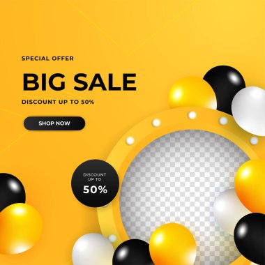 Modern siyah sarı posta şablonu tasarım arka planı. Flaş satış, Noel, Sevgililer Günü, yeni yıl, yaz indirimi. Sosyal medya, sunum, el ilanı, poster, davetiye, internet reklamları için uygun.