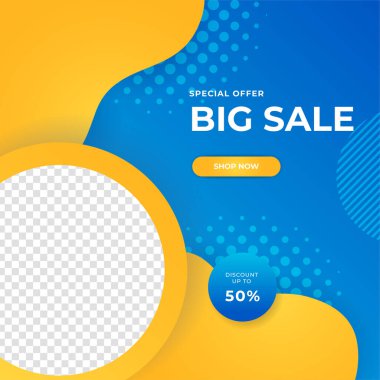 Modern mavi posta şablonu tasarım arka planı. Flaş satış, Noel, Sevgililer Günü, yeni yıl, yaz indirimi. Sosyal medya, sunum, el ilanı, poster, davetiye, internet reklamları için uygun.