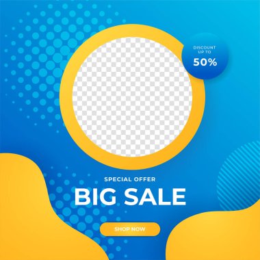 Modern mavi posta şablonu tasarım arka planı. Flaş satış, Noel, Sevgililer Günü, yeni yıl, yaz indirimi. Sosyal medya, sunum, el ilanı, poster, davetiye, internet reklamları için uygun.