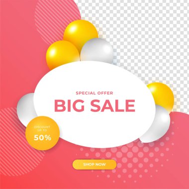 Balonlu modern satış sonrası şablon tasarımı. Flaş satış, Noel, Sevgililer Günü, yeni yıl, yaz indirimi. Sosyal medya, sunum, el ilanı, poster, davetiye, internet reklamları için uygun.
