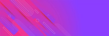 Canlı, soyut, koyu mavi ve mor afiş arkaplanı. Mor afiş arka planında modern soyut, canlı, geometrik Memphis elementi şekilleri