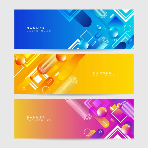 Colorful Web Banner Abstract Geometrics Collection Horizontal Promotion Banners Gradient — Stock Vector