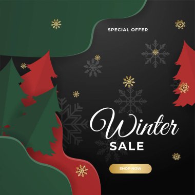 Çerçeveli ve altın madalyalı yeni yıl indirimli mutlu Noeller. Sosyal medya postası, mobil uygulamalar, afiş tasarımı ve İnternet / İnternet reklamları için moda soyut kare Kış Tatili sanat şablonu