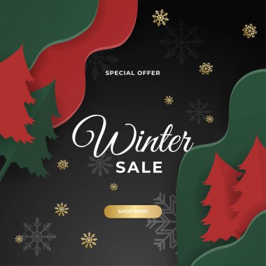 Çerçeveli ve altın madalyalı yeni yıl indirimli mutlu Noeller. Sosyal medya postası, mobil uygulamalar, afiş tasarımı ve İnternet / İnternet reklamları için moda soyut kare Kış Tatili sanat şablonu