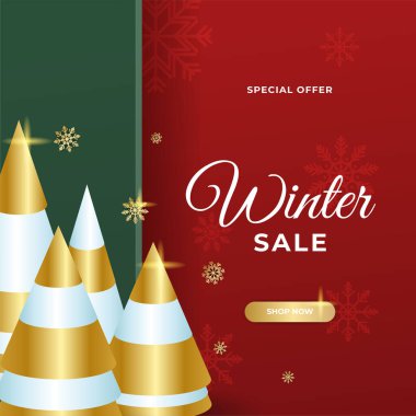 Çerçeveli ve altın madalyalı yeni yıl indirimli mutlu Noeller. Sosyal medya postası, mobil uygulamalar, afiş tasarımı ve İnternet / İnternet reklamları için moda soyut kare Kış Tatili sanat şablonu